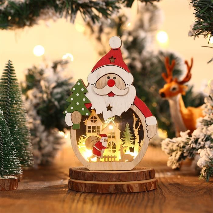 Décoration de Noël lanterne LED en bois avec arbre et guirlande