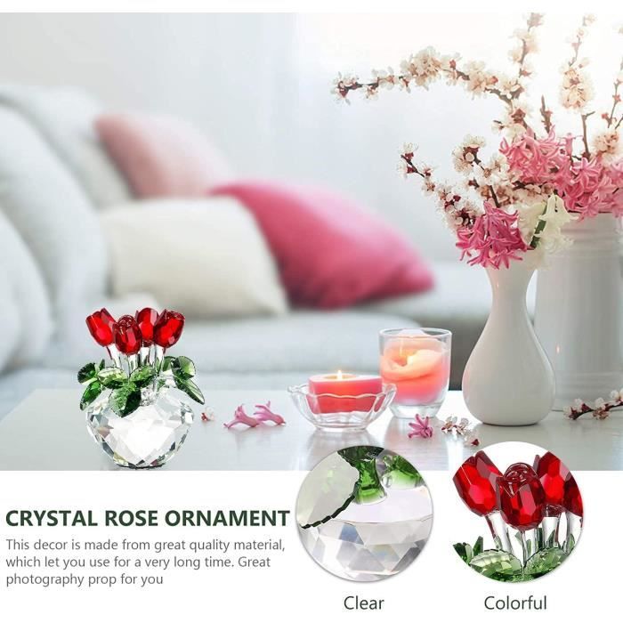 H&D HYALINE & DORA Bouquet de Printemps Fleurs en Cristal Rose Rouge  Figurine Verre Rose Ornement Presse-papiers en[S800] - Cdiscount Maison