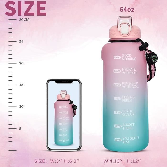 K-MART Bouteille D'eau De 1 Litre Avec Marquage Du Temps, Paille Et