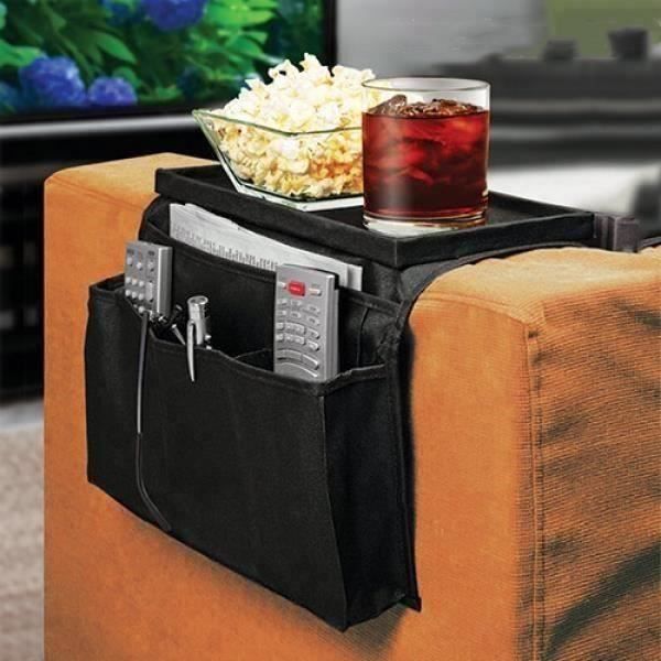 Organisateur pour Accoudoir de Canapé avec Plateau et Pochette en pour iPhone, iPad, Magazine, Livre, Télécommande TV - Maison