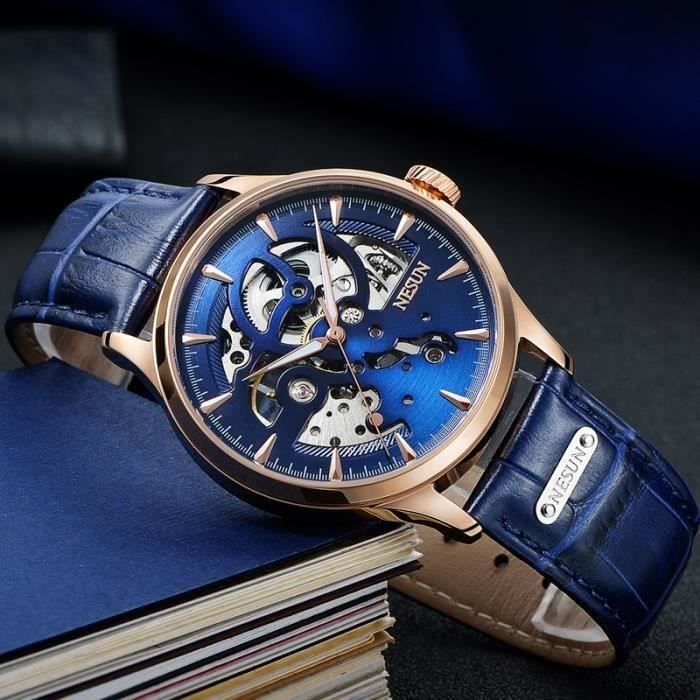 Suisse Nesun Montre Homme Top Marque De Luxe Mecanique Bleu Or Squelette En Vintage Homme Montre Cuir Bracelet Achat vente montre Homme Cuir Cdiscount
