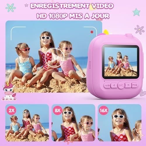 Appareil Photo Instantané Enfant Zcobro - Impression Photo Et Vidéo 1080P - Cadeau 3-12 Ans - Violet