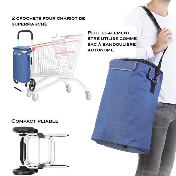 LEUYA Chariot Courses Pliable 4 Roues Aluminium Avec Sac Isotherme - Léger Et Stable Bleu