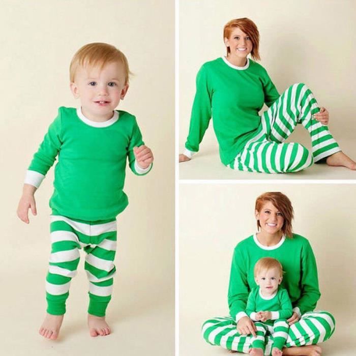 De noël ensemble de vetements rayure parent-enfant manches longues coton  pyjamas Service à domicile Vert-blanc - Cdiscount Prêt-à-Porter