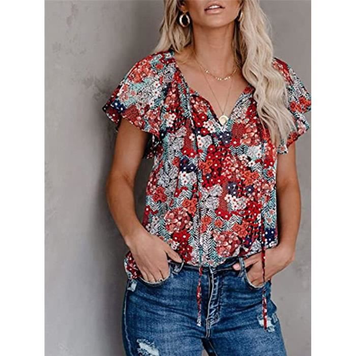 Minetom Chemisier Femme Col V Blouse Elegant Haut Manches Longues Tunique Ample Fluide Mousseline de Soie Chic T Shirt Mousseline C bleu Cdiscount Pret a Porter