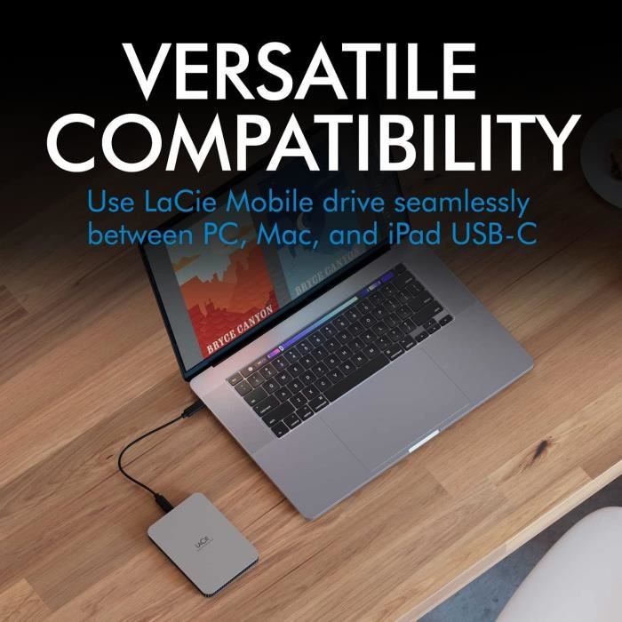Mobile Drive, 4 To, Disque Dur Externe Portable Moon Silver, UsbC 3.2, Pour Pc Et Mac, En