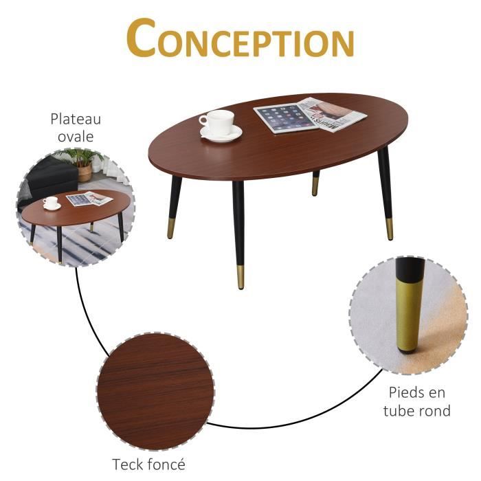 Grande table basse en bois de teck recyclé ovale 140 cm - Thekku