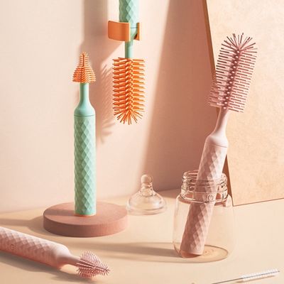 Kit De Nettoyage Biberon 7 En 1 - Brosses Silicone, égouttoir, Distributeur Savon - Étui Rangement - 7