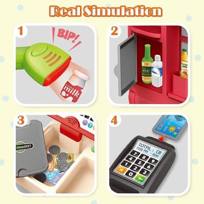 Caisse Enregistreuse Jouet Enfant Avec Scanner Et 66 Accessoires – Jeu D’Imitation Supermarché Pour Filles Et Garçons 3-6 Ans - 4