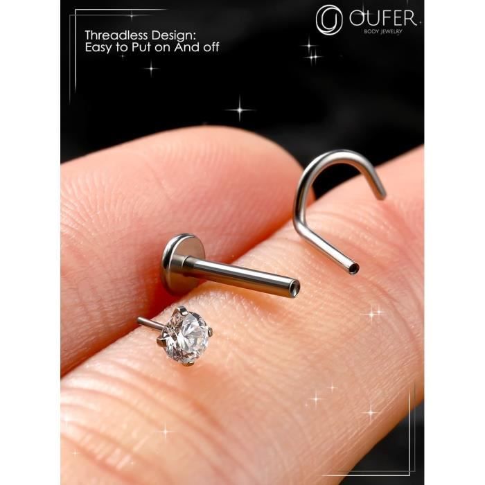 Threadless Nose Piercing Stud Titanium Labret Piercing Jewellery Helix