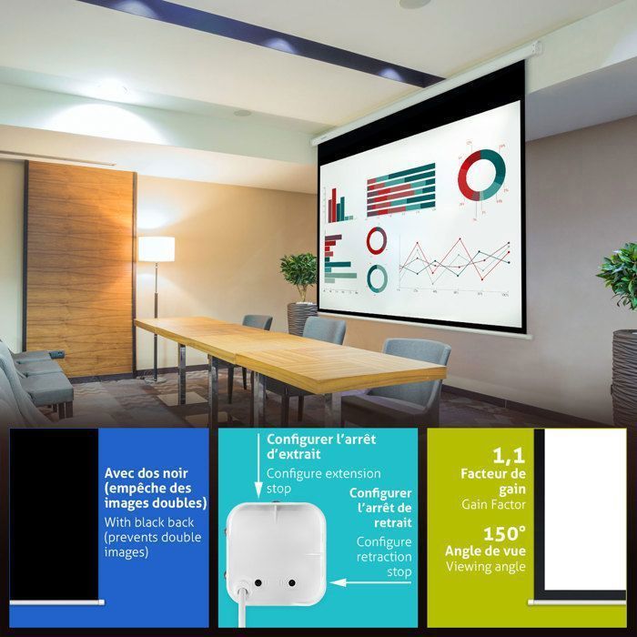 Écran De Projection ESMART Professionnel MIROLO 221 X 125 Cm (100") 16:9 | Écran Rollo LCD Pour Home Cinéma - TV Son Photo