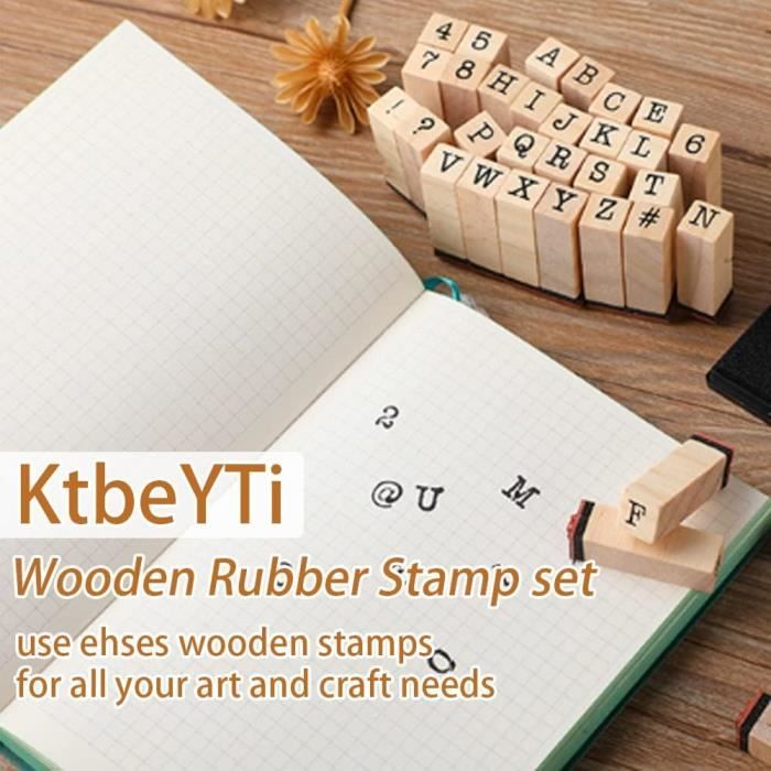 Kit De 40 Tampons En Bois Alphabet Et Chiffres - Lettres A-Z, Chiffres 0-9, 4 Symboles - Pour Scrapbooking, Cartes Et Projets Créatifs