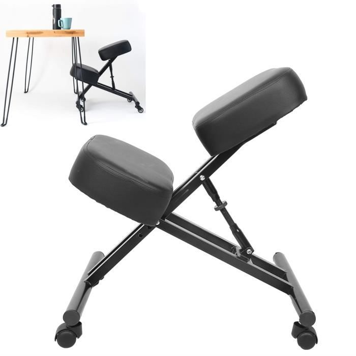 Tabouret ergonomique robert siège ajustable repose genoux chaise de bureau  sans dossier, en métal noir et assise rembourrée gris - Conforama