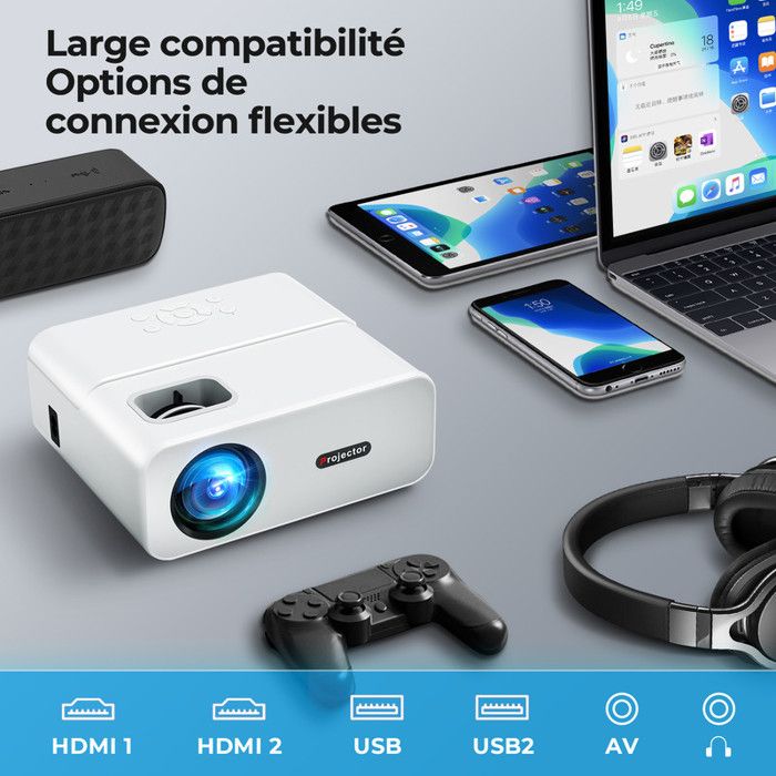 Mini Vidéoprojecteur 4K Compatible Netflix - WiFi 6, Bluetooth - Focus Auto - 1080P - Portable Rotatif 270° - 1
