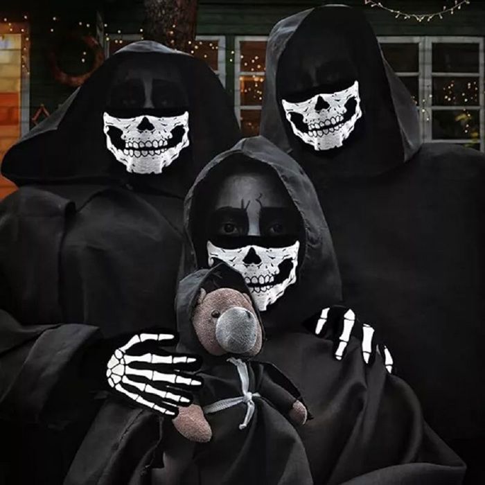 Costume Faucheuse Halloween - Cape, Faux, Masque Crâne, Gants - Déguisement Effrayant Adulte Unisexe