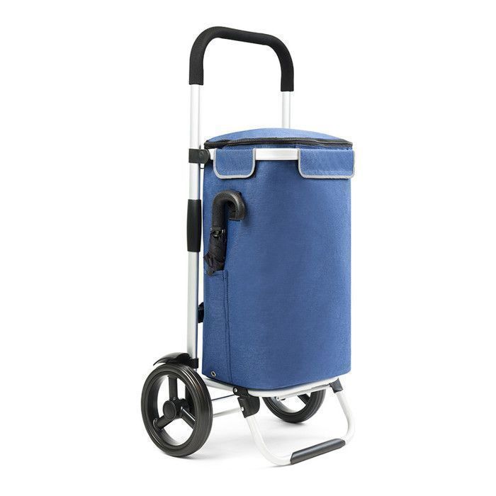 VOUNOT® Chariot de courses 3 en 1 pliable aluminium - sac imperméable avec sac isotherme séparé - 2 roues - bleu marine
