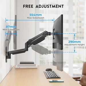 Bras Mural Support écran 17 à 32 Pouces - Réglage Hauteur/inclinaison/pivot, Charge Max 8 Kg, VESA 75/100 - Pour Bureau Ergonomique - 12