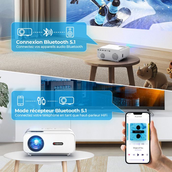 Mini Projecteur Video Avec Trépied, 12000L Videoprojecteur Portable