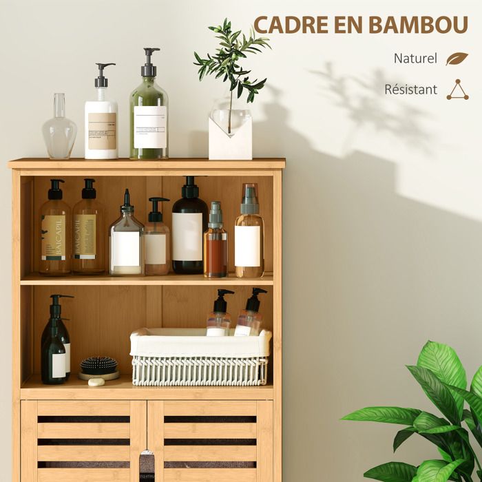Tabouret Bambou KKTONER Avec Rangement - Escabeau 40x20x35cm Pour Salon, Salle De Bain