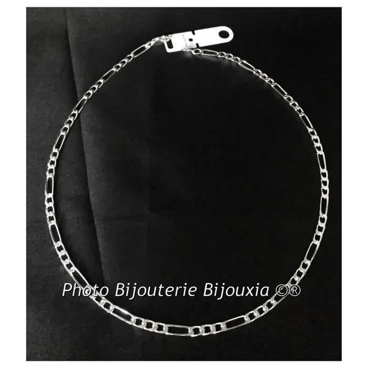 Chaîne Maille Figaro Diamantée 50cm X 3 mm Argent Massif 925//1000 Bijoux NEUF
