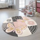 Paco Home Tapis Chambre Enfant Couleurs Pastel Papillon Motif Carreaux Pois Fleurs Coloré Multicolore 160 cm rond