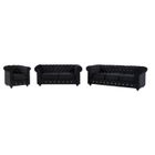 VENTE-UNIQUE Canapés 3 places, 2 places et fauteuil en velours noir et boutons effet cristal CHESTERFIELD