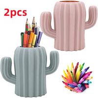 porte-stylo,Pot à Crayons de Bureau en Plastique,Pot a Pinceau de Maquillage,Créatif Forme de Cactus Pot à Crayons,pour Coiffeuse