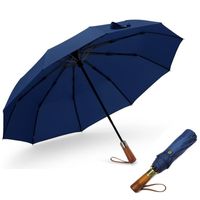 Parapluie Automatique Avec Manche En Bois, Fermeture Automatique, Protection Contre Pluie, Soleil, Vent, Durable, etc. Bleu