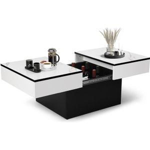TABLE BASSE VOWNER - Table Basse - Bureau Extensible - avec 2 Espaces de Rangement- Finition Haute Brillance, 129 x 58 x 40 cm - Marbre Blanc
