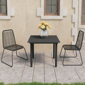 Ensemble table et chaise de jardin LIU-7385062675346-Ensemble à dîner de jardin 3 pcs Rotin PVC Noir