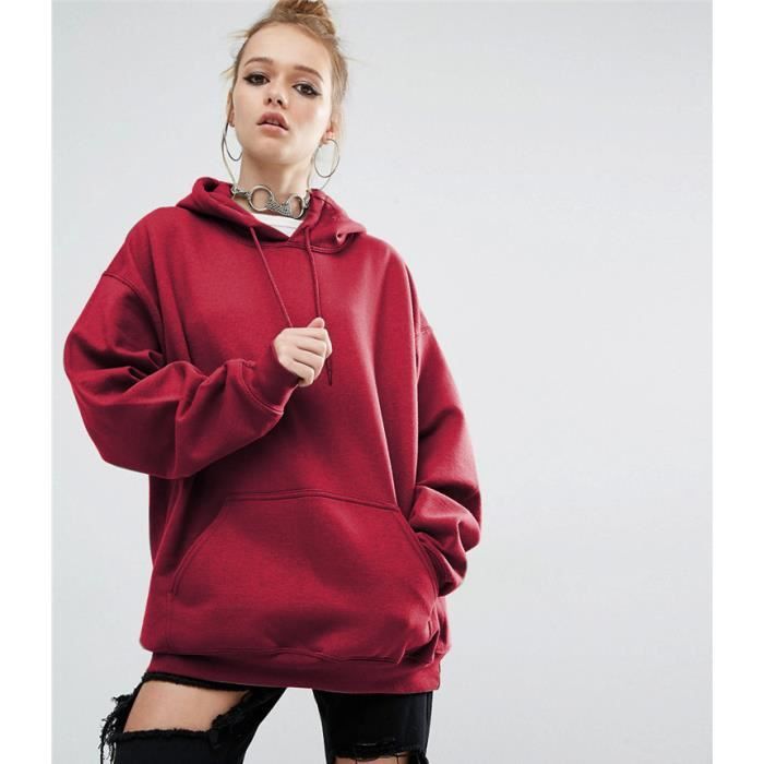 Sweat-shirt/pull-over oversize à capuche femme lâche hoodies-hooded  automne/printemps hip-hop manche longue bordeaux rouge - Cdiscount  Prêt-à-Porter