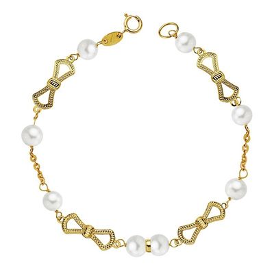 Bracelet Fille Or Jaune 9 Carats Avec Perle Ronde 4 Mm - Longueur 14 Cm - Certificat De Garantie - Cadeau - 2