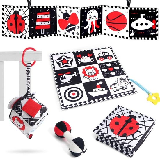 LEADSTAR Jouet Bébé 0-18 Mois,Miroir Eveil Montessori Noir Et Blanc Jouets Sensoriels,Jeux Avec