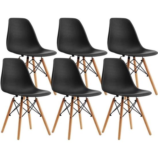 AKALNNY Lot de 6 Chaises Design Scandinave Noires  Siège avec Pieds en