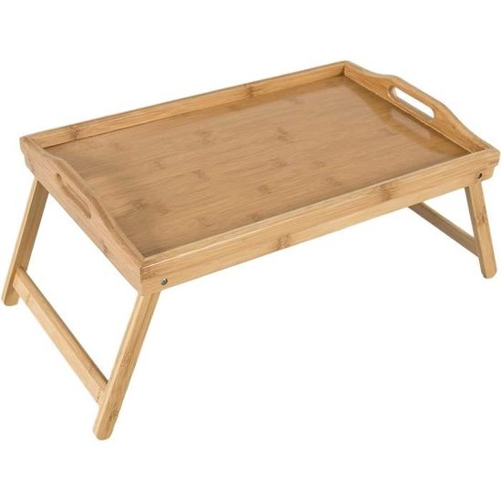 Plateau De Lit En Bambou Avec Pieds Pliables - Table Petit Déjeuner 50x30x26 Cm, Idéal Pour Repas Au Lit Ou Table D'Appoint