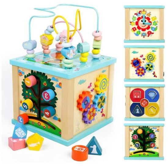 Cube D'Activité Montessori 5 En 1 Bois - Jouet Bébé 18 Mois+ 49 Pièces