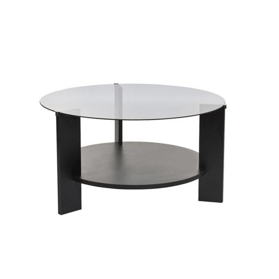 Table Basse Ronde Elie Calicosy - Plateau Imitation Bois, Pied Lattes, L70xP70xH40 Cm