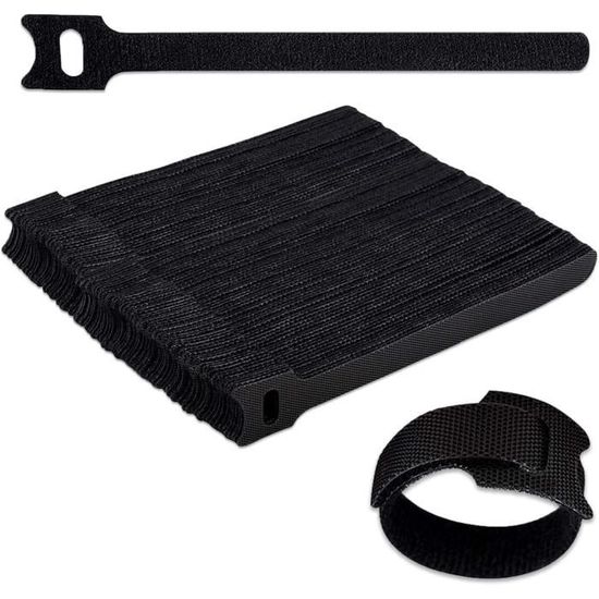 100 Attaches Câble Réutilisables - Nylon - 18x2cm - Noir - Pour Câbles PC, TV, Bureau
