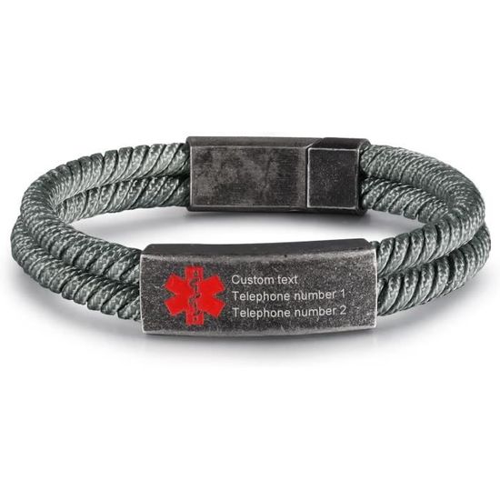 Bracelet D'alerte Médicale élastique Vnox - En Acier Inoxydable, Personnalisable (gravure) - Taille Ajustable