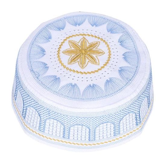 Bonnet Musulman Homme - Kufi Coton Brodé - Chapeau Prière Ramadan Eid - Taille Adjustable