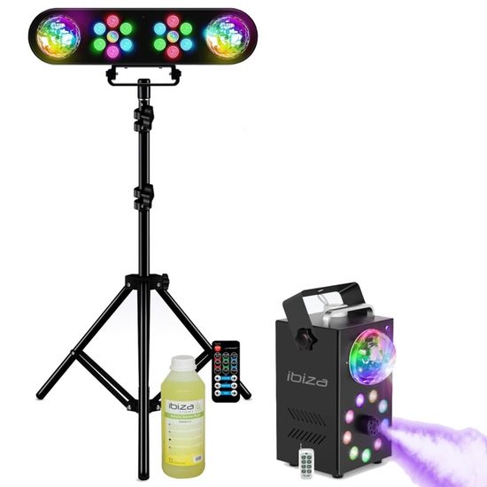 Pack éclairage DJ – 2 Projecteurs PAR + 2 Astros Rotatifs + Machine à Fumée – Pour Fête, Bar, Anniversaire