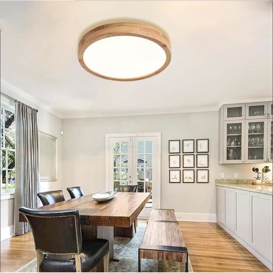 WOTTES Plafonnier Led En Bois 4500K 24W ø40cm Lumière Naturelle Pour Chambres, Salles De Bains, Salons Et Couloirs