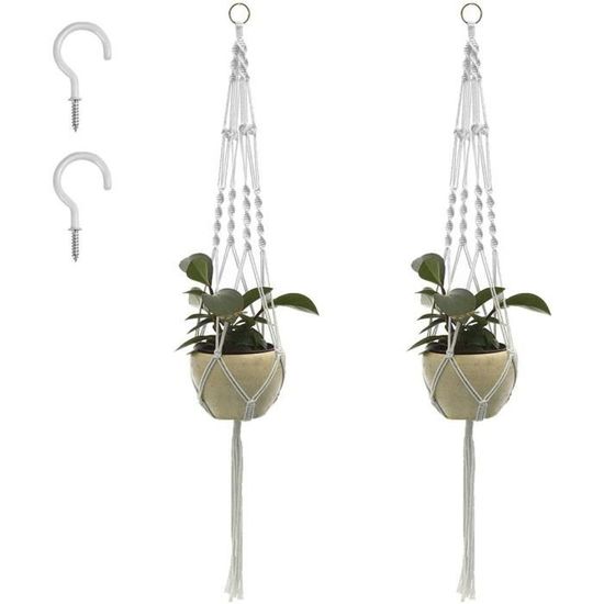 2pcs Suspension Plante Macrame Deco Boheme Chic, Pot Suspendu Plante Interieur, Suspension Plante Cordes Coton Tissé Main Deco Murale Corde Coton Jambes avec Frange