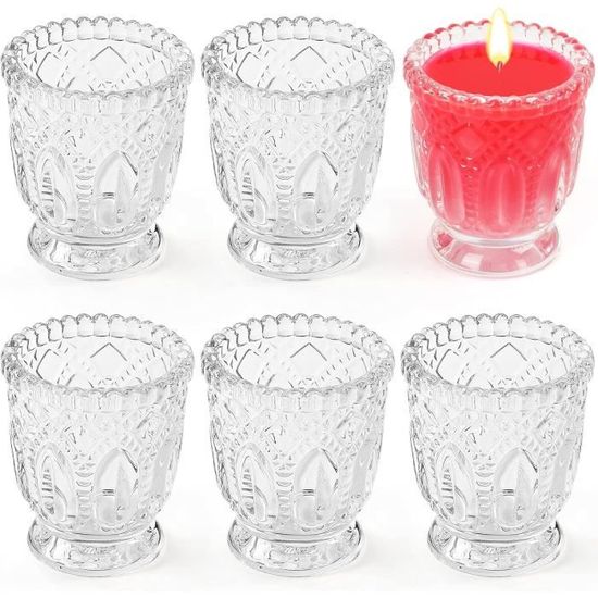 Belle Vous - Lot De 12 Bougeoirs En Verre Gris - Dimensions 5x6,4 Cm - Bord Doré - Pour Bougies Votives