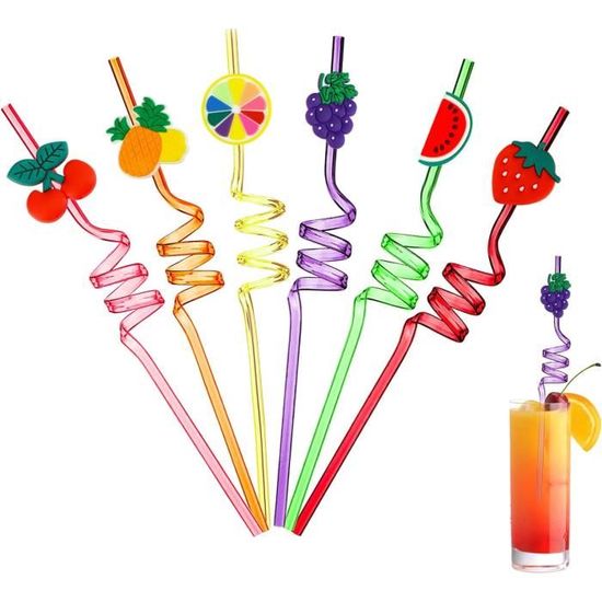 AUAUY Lot de 16 Pailles, Paille Réutilisables Bouclée Colorée, Pailles