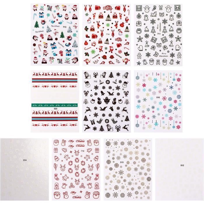 10 Pcs De Noël Nail Art Autocollants Vacances Nail Stickers Manucure Autocollants Nail Stencil Nail Art Accessoires Pour Diy Noël Na