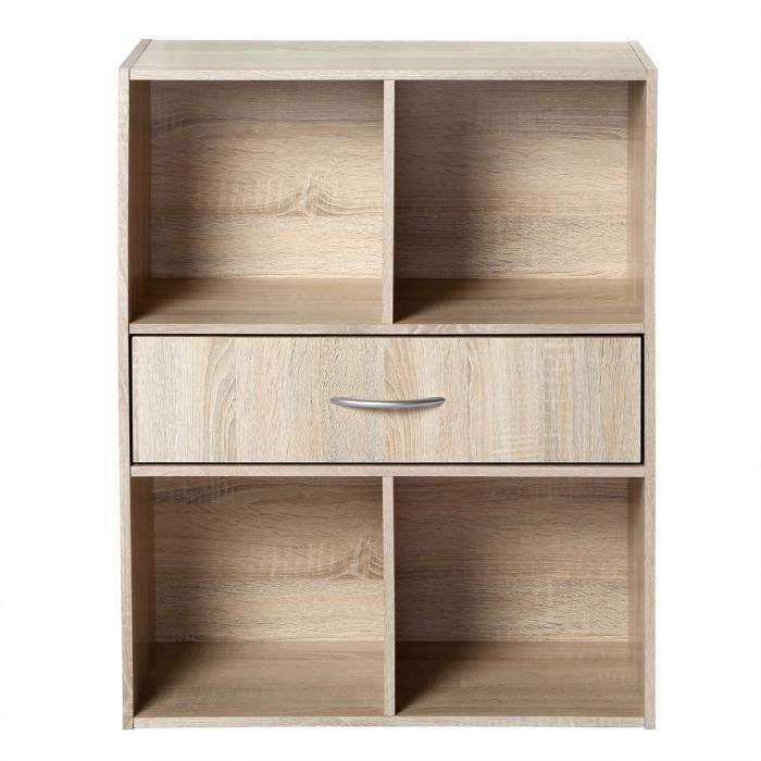 COMPO Meuble de rangement 1 tiroir et 4 cases bois clair - L62 x P29,5 x H80 cm