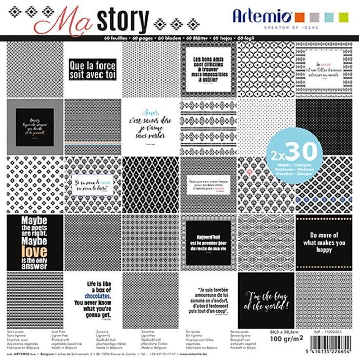 Bloc de 60 feuilles de papier scrapbooking 30x30 cm "Ma story" d'Artemio
