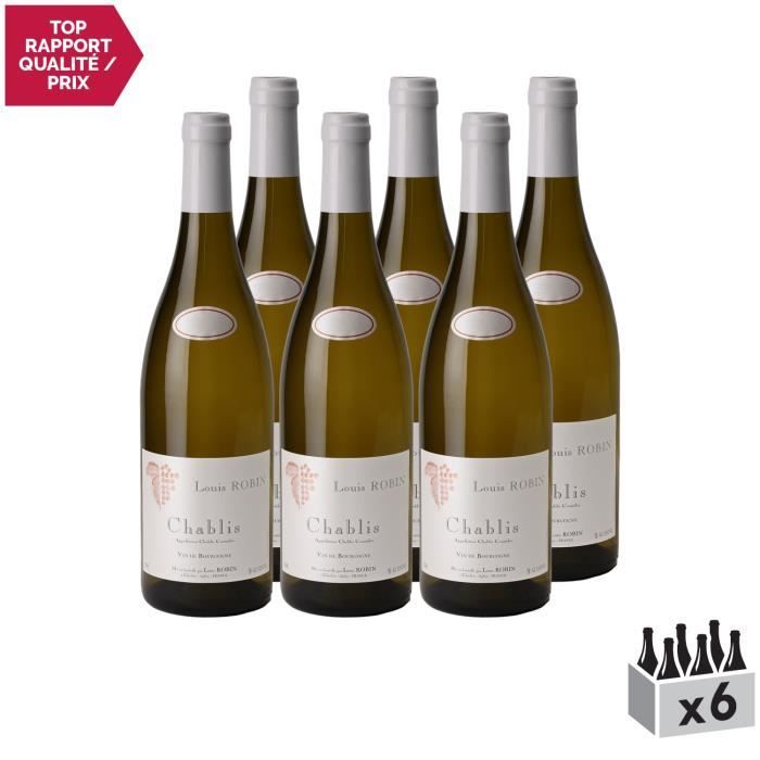 Chablis Blanc 2019 - Lot de 6x75cl - Domaine Louis Robin - Vin AOC Blanc de Bourgogne - Cépage Chardonnay