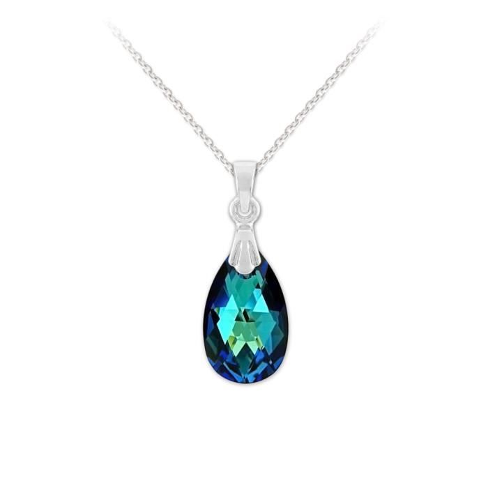 Collier Argent 925 Rhodie Goutte 16mm Swarovski Element - Bermuda Blue
